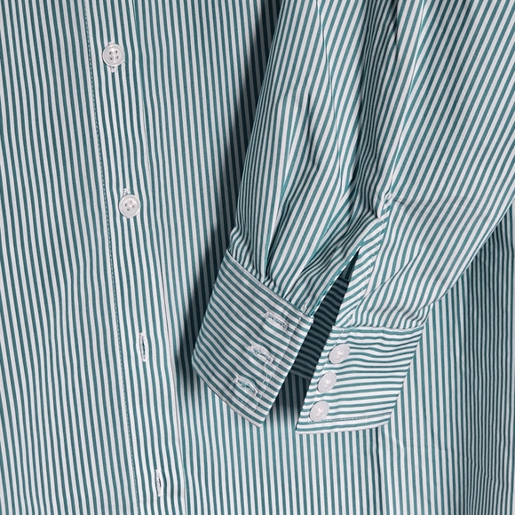 Green Pinstripe Button Down Shirt Penningtons Size X - Picture 2 of 11